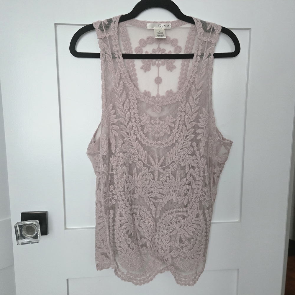 Say What? Pink Sheer Lace Tank Size Large